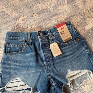 Levi's Blue Distressed 501 Cutoff Denim Shorts